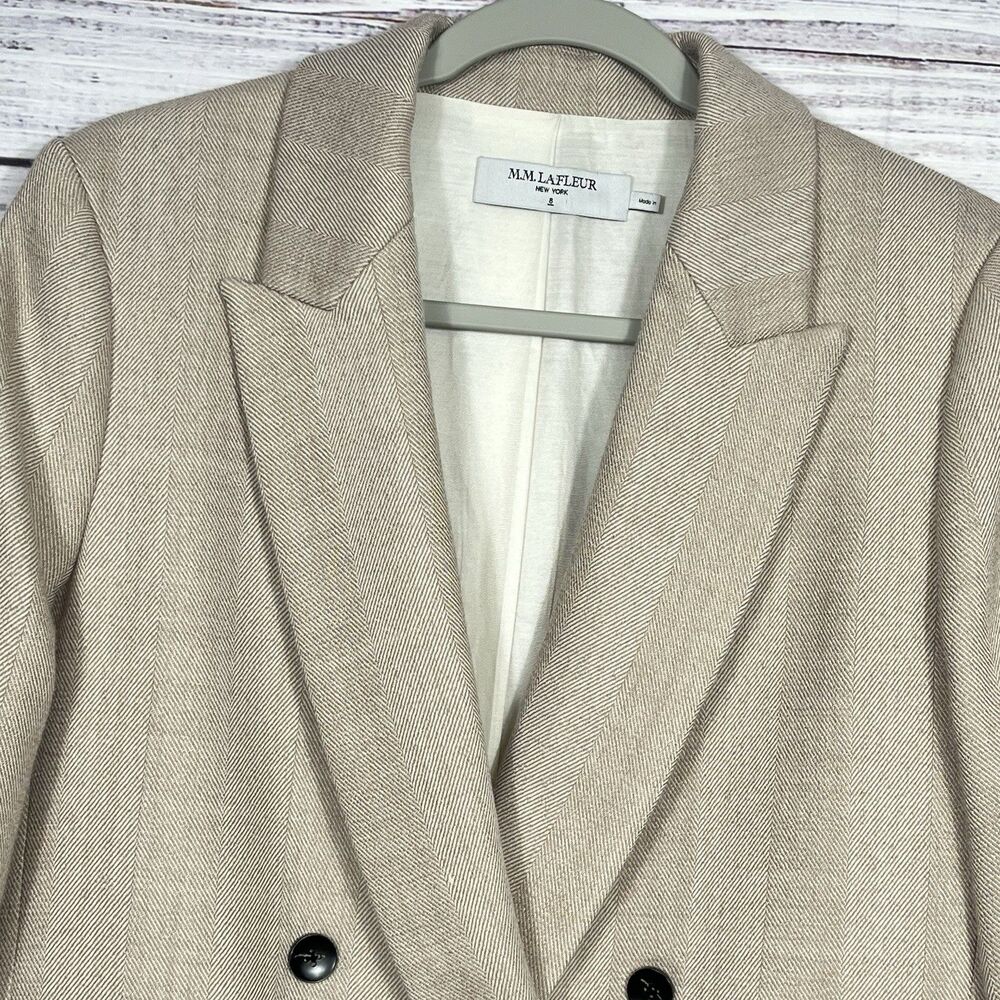 M.M. LaFleur Blazer Women’s Sz 8 The O'Hara Wool Herringbone Ivory Biscuit Beige
